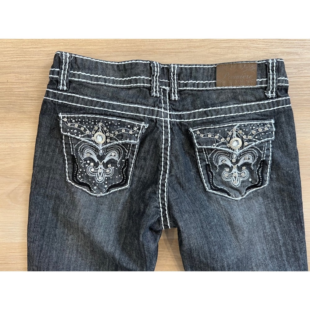 Premier Denim Embellished Pockets White Thread Accents Black Jeans Size 7/8